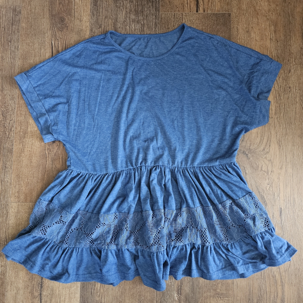 Blue Women's Top with Lace Detail